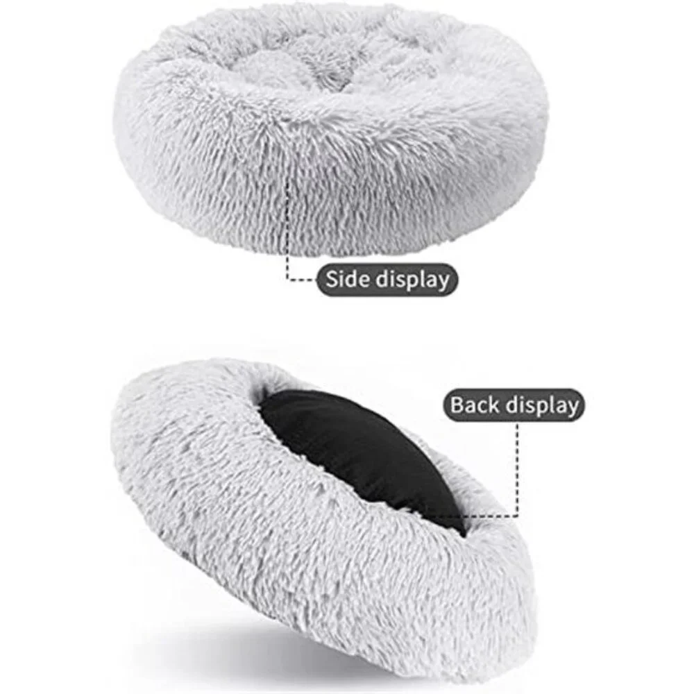 Round Cat Bed Washable Plush Donut Pet Bed Small Dog Puppy Anti Slip